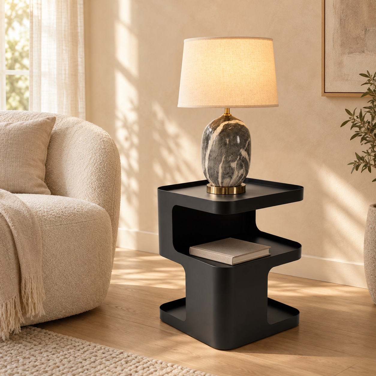 Cubak side table with Lance lamp in a warm reading corner