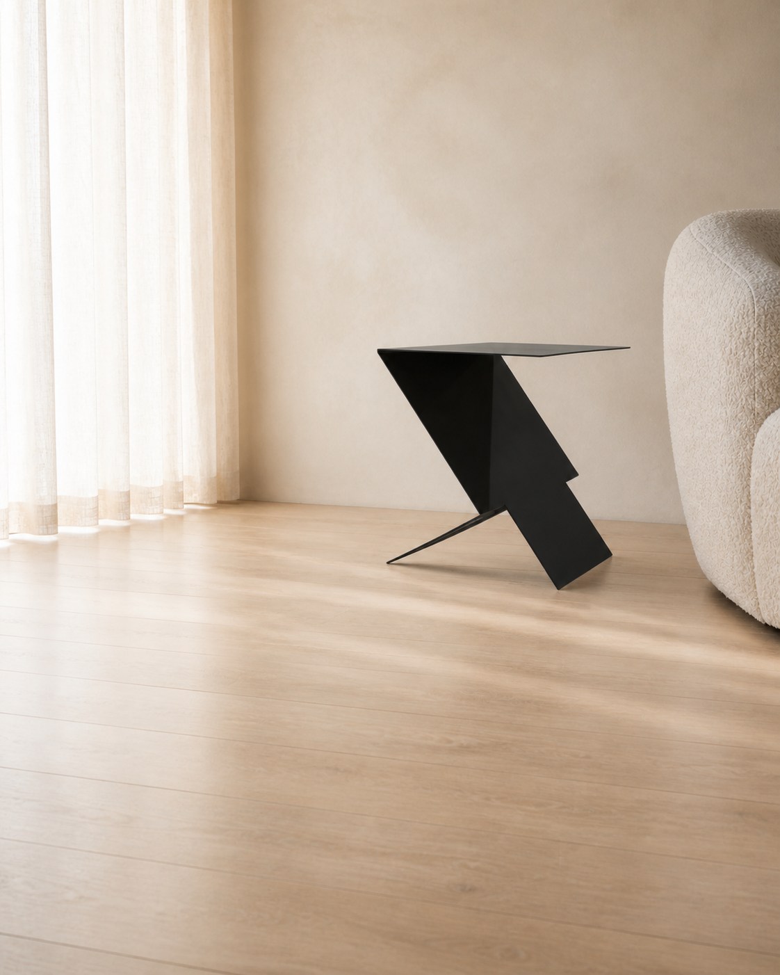 theZign sculptural side table in a warm minimal interior