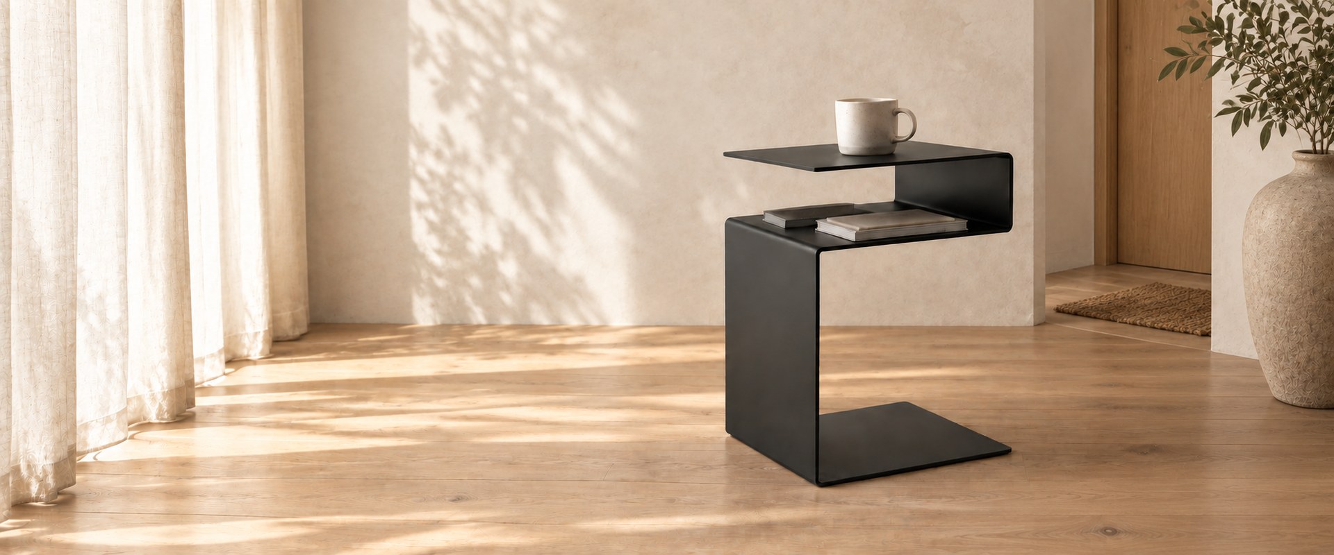 Selo Side Table in a warm minimalist entryway